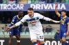 Atalanta's Mateo Retegui celebrates after scoring during the Serie A soccer match between Hellas Verona and Atalanta at the Marcantonio Bentegodi Stadium, Verona, Italy, Saturday, Feb. 8 2025. (Paola Garbuio/LaPresse via AP)