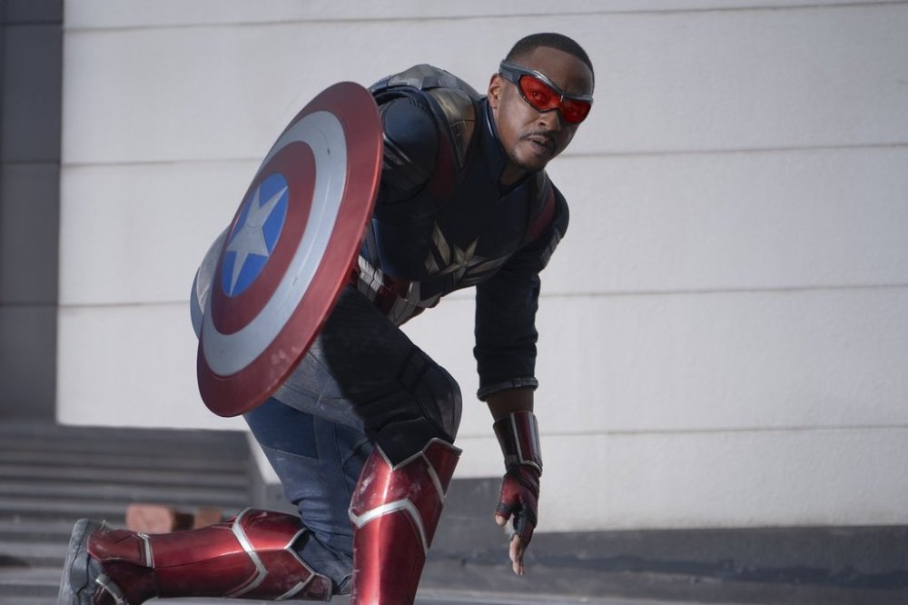 This image released by Disney shows Anthony Mackie in a scene from Marvel Studios'