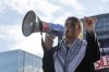 FILE - Member of European Parliament Rima Hassan speaks during a pro-Palestinian demonstration outside the European Parliament in Strasbourg, France, Wednesday, Nov. 27, 2024. (AP Photo/Jean-Francois Badias, File)