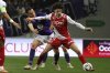 Monaco's Maghnes Akliouche controls the ball during the French League One soccer match between Toulouse and Monaco Friday, March 7, 2025 at the Toulouse stadium, southwestern France. (AP Photo/Fred Scheiber)
