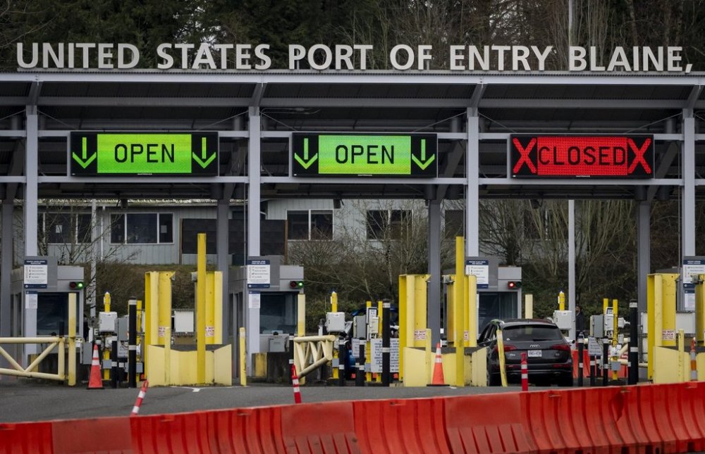 A car waits at the United States and Canada border in Surrey B.C., on Tuesday, March 4, 2025. THE CANADIAN PRESS/Ethan Cairns