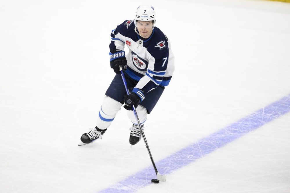 Winnipeg Jets center Vladislav Namestnikov (7) in action during overtime of an NHL hockey game against the Washington Capitals, Saturday, Feb. 1, 2025, in Washington. THE CANADIAN PRESS/AP-Nick Wass