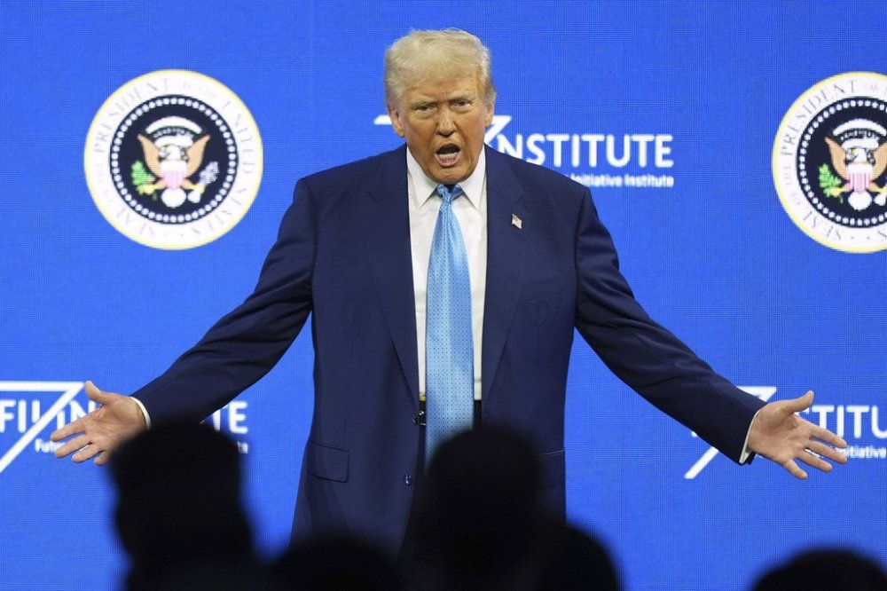 President Donald Trump speaks at the Future Investment Initiative (FII) Institute summit in Miami Beach, Fla., Wednesday, Feb. 19, 2025. (AP Photo/Rebecca Blackwell)
