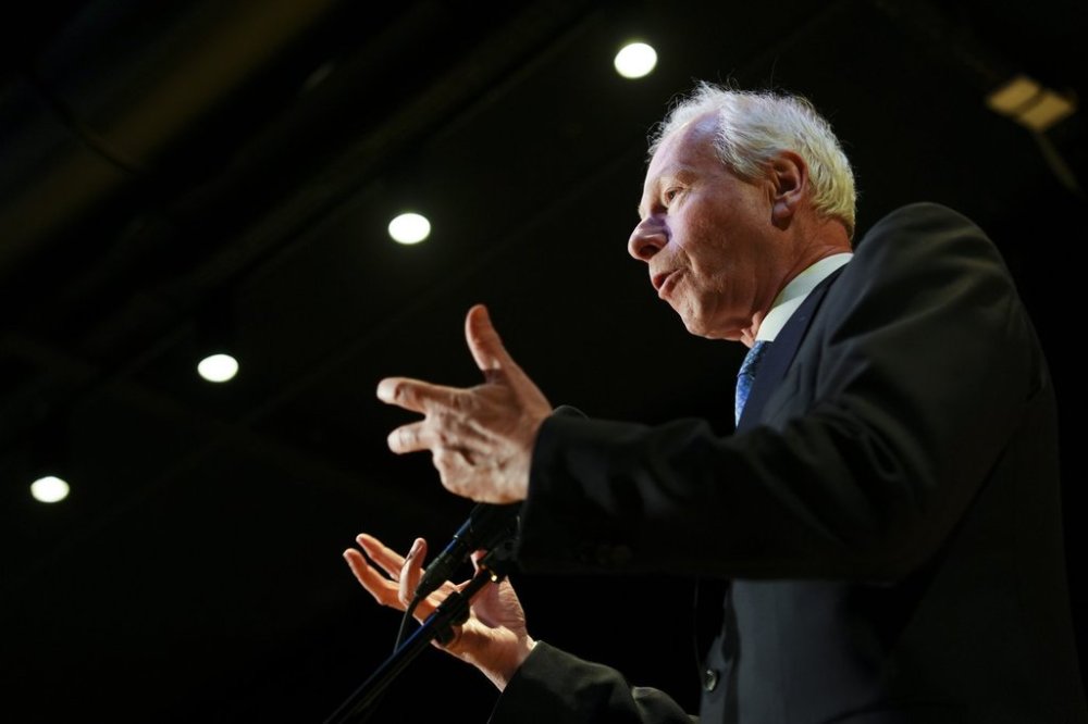 Stéphane Dion, Canada’s Ambassador to France, and Monaco, and the Prime Minister’s Special Envoy to the EU and Europe, speaks to reporters at the Canadian Embassy in Paris, France on Monday, Feb. 10, 2025. THE CANADIAN PRESS/Sean Kilpatrick