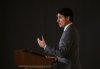 Prime Minister Justin Trudeau says the federal government is moving ahead with a high-speed rail network between Quebec City and Toronto. Trudeau holds a press conference at the Canadian embassy in Brussels on Wednesday, Feb. 12, 2025. THE CANADIAN PRESS/Sean Kilpatrick