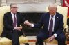 President Donald Trump meets with British Prime Minister Keir Starmer, left, at the White House, Thursday, Feb. 27, 2025, in Washington. (Carl Court/Pool via AP)