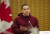 President of the Inuit Tapiriit Kanatami Natan Obed joins Prime Minister Justin Trudeau as they co-chair a meeting of the Inuit-Crown Partnership Committee in Ottawa on Thursday, May 9, 2024. THE CANADIAN PRESS/Sean Kilpatrick