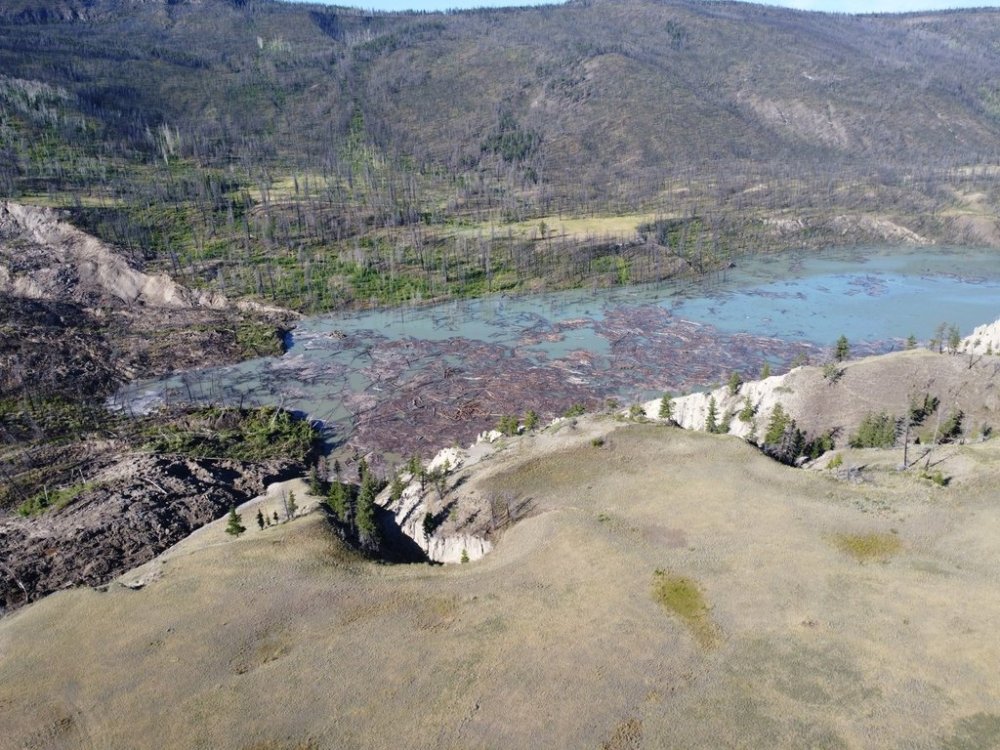 A clogged area of the Chilcotin River is shown in an Aug. 2, 2024, handout photo. THE CANADIAN PRESS/HO-Government of British Columbia **MANDATORY CREDIT**