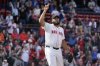 FILE - Boston Red Sox closer Kenley Jansen celebrates after defeating the Minnesota Twins in a baseball doubleheader, Sept. 22, 2024, in Boston. (AP Photo/Michael Dwyer, File)