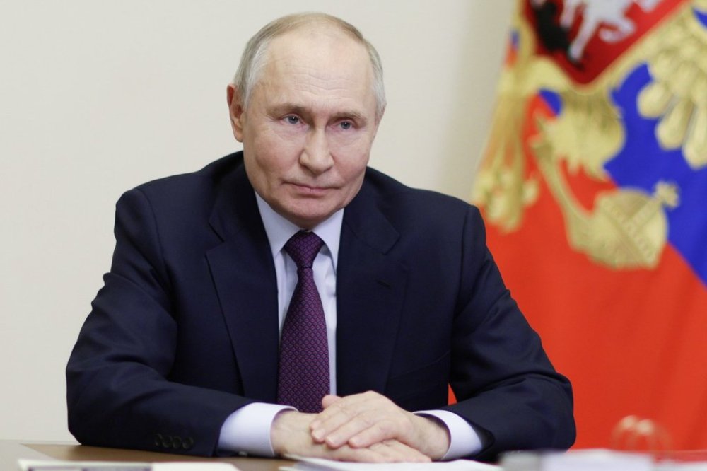 Russian President Vladimir Putin holds a video conference meeting with Bryansk Region Governor Alexander Bogomaz at the Novo-Ogaryovo state residence outside Moscow Russia, Thursday, Feb. 13, 2025. (Gavriil Grigorov, Sputnik, Kremlin Pool Photo via AP)