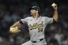 FILE - Oakland Athletics pitcher Scott Alexander throws against the Chicago Cubs during the sixth inning of a baseball game Tuesday, Sept. 17, 2024, in Chicago. (AP Photo/Erin Hooley, File)