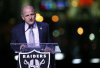 FILE - In this Nov. 13, 2017, file photo, Oakland Raiders President Marc Badain speaks during a ceremonial groundbreaking for the Raiders' stadium in Las Vegas. (AP Photo/John Locher, File)