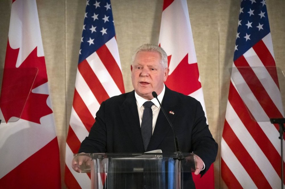 Ontario Premier Doug Ford speaks during an event with the U.S. Chamber of Commerce, Tuesday, Feb. 11, 2025, in Washington. (AP Photo/Mark Schiefelbein).