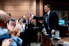 Conservative Leader Pierre Poilievre addresses his caucus on Parliament Hill in Ottawa, on Sunday, Sept. 15, 2024. Parliament is schedule to resume Monday following summer recess. THE CANADIAN PRESS/Spencer Colby