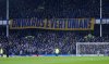 Everton fans holding banners in the stands before the English FA Cup fourth round soccer match between Everton and Bournemouth at at Goodison Park, Liverpool, England, Saturday, Feb. 8, 2025. (Peter Byrne/PA via AP)