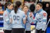 Quebec skip Laurie St-Georges talks with teammates (left to right) Jamie Sinclair, Lisa Weagle and Emily Riley during Scotties Tournament of Hearts action against Ontario in Thunder Bay, Ont., Sunday, Feb. 16, 2025. THE CANADIAN PRESS/Frank Gunn