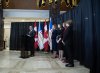 Newfoundland and Labrador Premier Andrew Furey announces his resignation as premier as family members, wife Allison and children Maggie, Rachel and Mark, look on in St. John's, Tuesday. THE CANADIAN PRESS/Paul Daly