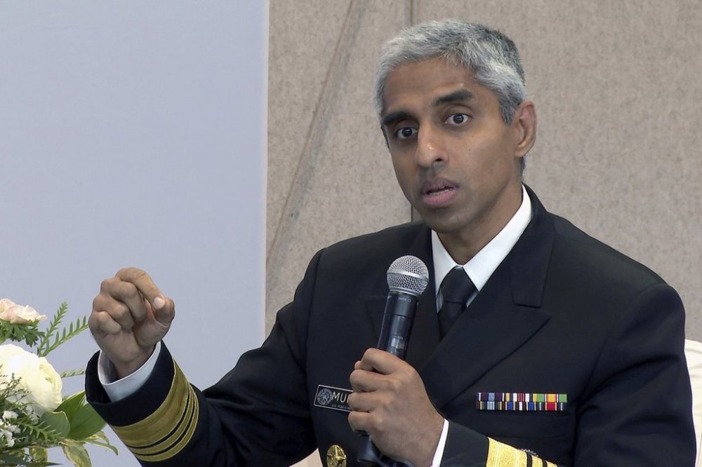 FILE - Surgeon General Vivek Murthy speaks during an Archewell Foundation panel discussion in New York City, Oct. 10, 2023. (AP Photo/Ted Shaffrey, File)