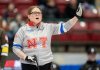 Northwest Territories Kerry Galusha calls a shot in Scotties Tournament of Hearts curling action against Manitoba's Kate Cameron in Thunder Bay, Ont. on Saturday, Feb. 15, 2025. THE CANADIAN PRESS/Frank Gunn