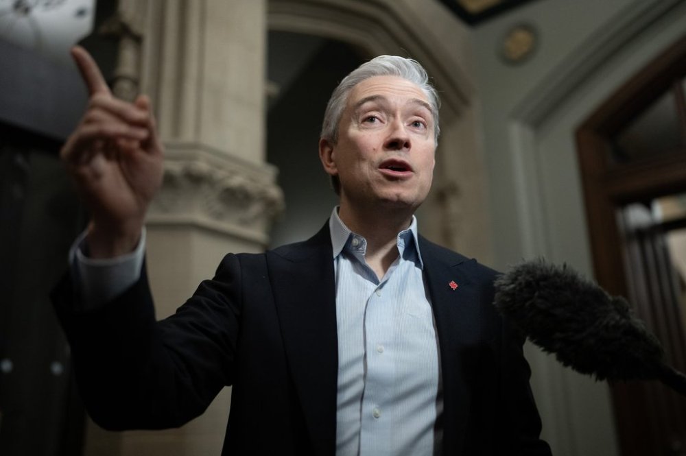 Industry Minister Francois-Philippe Champagne speaks with reporters as he makes his way to caucus on Parliament Hill, Friday, Jan. 24, 2025 in Ottawa. Champagne is looking to block what he calls an opportunity for