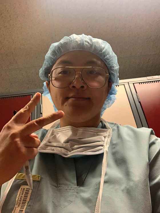 Ashley Au scrubs in for research purposes. (Supplied)