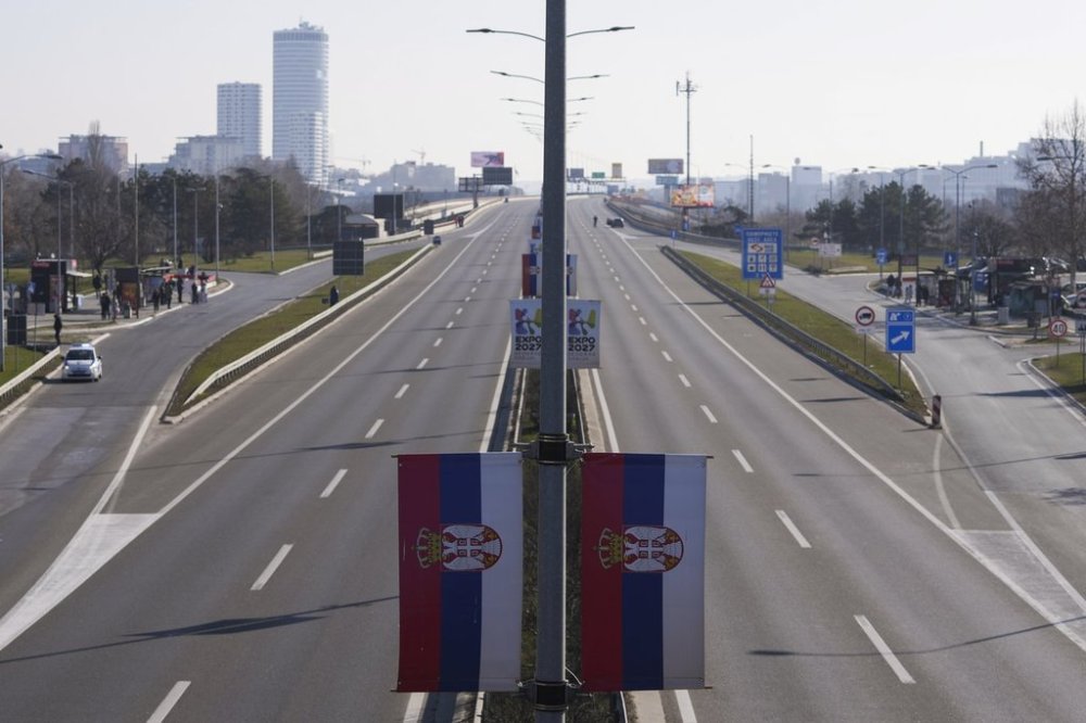 An empty highway is seen during a 7-hour long blockade in Belgrade, Serbia, Sunday, Feb. 9, 2025, as people protest the Nov. 1. collapse of a concrete canopy at the central train station in Novi Sad, that killed 15 people. (AP Photo/Darko Vojinovic)