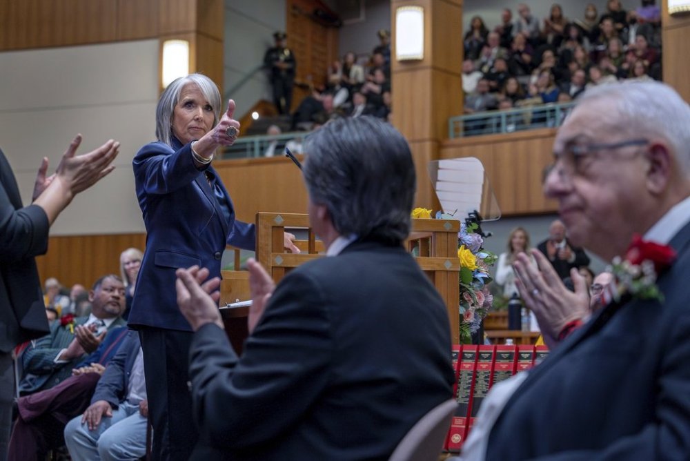 Just a couple hours after the 2025 legislative session started, Governor Michelle Lujan Grisham delivered her State of the State address before a join session of the House and Senate, Tuesday, Jan. 21, 2025, in Santa Fe, N.M. (Eddie Moore/The Albuquerque Journal via AP)