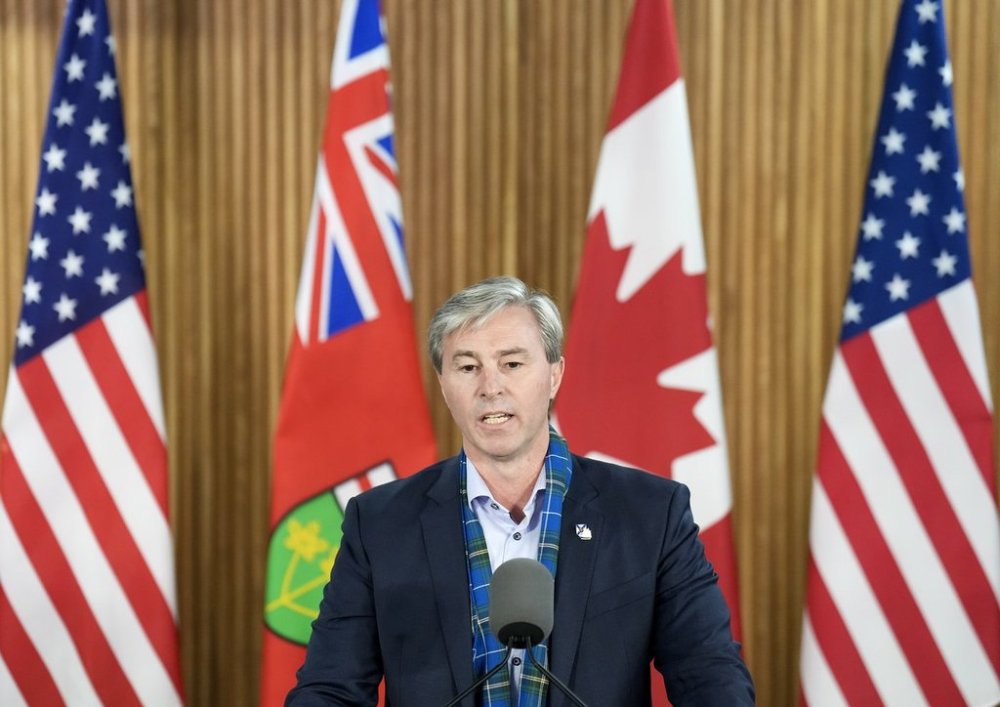 Nova Scotia Premier Tim Houston holds a press conference on the tariffs that the United States placed on Canada at Queen's Park in Toronto on Tuesday, March 4, 2025. Houston says he is looking to build momentum on freeing up trade within Canada, as the country deals with tariffs imposed by U.S. President Donald Trump. THE CANADIAN PRESS/Nathan Denette