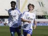 Como's Nico Paz, right, celebrates with Assane Diao after scoring during the Serie A soccer match between Fiorentina and Como at the Artemio Franchi stadium in Florence, Italy, Sunday, Feb. 16, 2025. (Marco Bucco/LaPresse via AP)