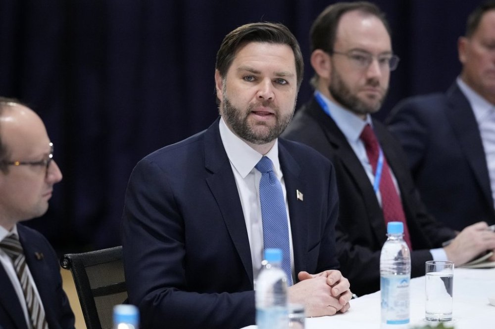 United States Vice-President JD Vance, second left, speaks during a meeting with Germany's President Frank-Walter Steinmeier and Germany's Foreign Minister Annalena Baerbock on the sidelines of the Munich Security Conference in Munich, Germany, Friday, Feb. 14, 2025. (AP Photo/Matthias Schrader)