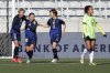 Japan's Mina Tanaka, left, Fuka Nagano (10) and Maika Hamano (17) celebrate after a goal by Tanaka as Australia forward Mary Fowler, right, walks away during the SheBelieves Cup women's soccer tournament, Thursday, Feb. 20, 2025, in Houston. (AP Photo/Michael Wyke)