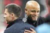 Bayern's head coach Vincent Kompany, right, and Leverkusen's head coach Xabi Alonso, left, prior to the German Bundesliga soccer match between Bayer Leverkusen and FC Bayern Munchen at the BayArena in Leverkusen, Germany, Saturday, Feb. 15, 2025. (AP Photo/Martin Meissner)