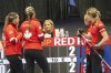 Team Canada skip Rachel Homan, front left to right, second Emma Miskew, vice-skip Tracy Fleury and lead Sarah Wilkes talk to coach Jennifer Jones during Scotties Tournament of Hearts curling action against Alberta's Selena Sturmay in Thunder Bay, Ont., on Thursday, Feb. 20, 2025. THE CANADIAN PRESS/HO - Curling Canada, Andrew Klaver