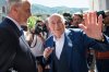 FILE - The former Fifa President, Joseph Blatter, center, waves to the press in front of the Swiss Federal Criminal Court in Bellinzona, Switzerland, at the last day of the trail, after the verdict has been announced on July 8, 2022. (Ti-Press/Alessandro Crinari/Keystone via AP, File)