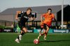 Vancouver FC midfielder James Cameron (left) dribbles the ball while Forge's Matteo Schiavoni closes the gap during Vancouver's 3-1 loss to Forge at the Langley Events Centre in Langley, B.C. on Sept. 21, 2024. THE CANADIAN PRESS/HO-Vancouver FC-Beau Chevalier **MANDATORY CREDIT**