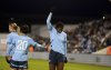 Manchester City's Khadija Shaw gestures as she celebrates scoring their side's second goal during the English women's Super League match between Manchester City and Liverpool, at the Manchester City Joie Stadium, Manchester, England, Sunday, Feb. 16, 2025. (Martin Rickett/PA via AP)