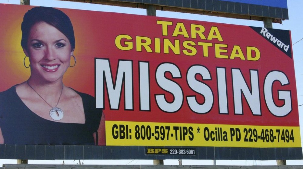 FILE - An image of Tara Grinstead is displayed on a billboard in Ocilla, Ga. (AP Photo/Elliott Minor, File)