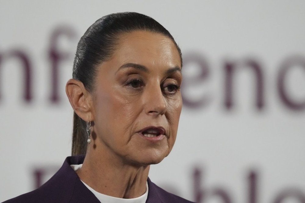 Mexican President Claudia Sheinbaum gives her morning press conference at the National Palace in Mexico City, Tuesday, March 4, 2025. (AP Photo/Marco Ugarte)