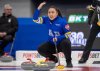 Alberta skip Kayla Skrlik calls a shot against New Brunswick in Scotties Tournament of Hearts curling action in Thunder Bay, Ont. on Friday, February 14, 2025. THE CANADIAN PRESS/Frank Gunn