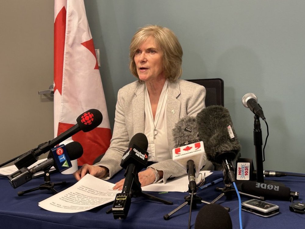 Nova Scotia auditor general Kim Adair addresses a news conference in Halifax on Thursday, Feb. 20, 2025. THE CANADIAN PRESS/Michale Tutton