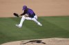 Colorado Rockies pitcher Jefry Yan celebrates a strikeout against Seattle Mariners' Jacob Nottingham during the seventh inning of a spring training baseball game, Sunday, March 2, 2025, in Scottsdale, Ariz. (AP Photo/Ross D. Franklin)
