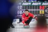 Canada skip Brad Gushue delivers a rock while playing Alberta's Kevin Koe during the Brier, in Kelowna, B.C., on Wednesday, March 5, 2025. THE CANADIAN PRESS/Darryl Dyck