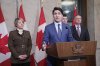 Prime Minister Justin Trudeau holds a news conference on U.S. tariffs as Foreign Affairs Minister Melanie Joly, Finance Minister Dominic LeBlanc and Public Safety Minister David McGuinty look on in Ottawa on Tuesday, March 4, 2025. THE CANADIAN PRESS/Adrian Wyld