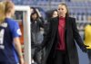 Then-San Diego Wave coach Casey Stoney, right, reacts during the second half of an NWSL soccer match against the OL Reign, April 14, 2022, in Seattle. Having played under Stoney at the NWSL's San Diego Wave, goalkeeper Kailen Sheridan knows all about the new Canada coach. (THE CANADIAN PRESS/AP/Ted S. Warren