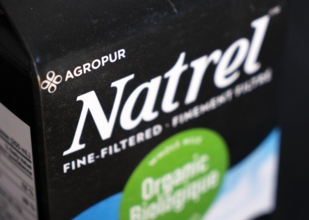 The Agropur logo is seen on a carton of milk in Montreal on Tuesday, June 18, 2019. THE CANADIAN PRESS/Paul Chiasson
