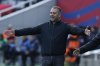 Barcelona's head coach Hansi Flick gestures during a Spanish La Liga soccer match between Barcelona and Alaves at the Lluis Companys Olympic Stadium in Barcelona, Spain, Sunday Feb. 2, 2025. (AP Photo/Joan Monfort)