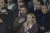 Former England soccer player David Beckham, center, takes his place in the stands before the Champions League round of 16 first leg soccer match between Paris Saint-Germain and Liverpool at the Parc des Princes in Paris, Wednesday, March 5, 2025. (AP Photo/Aurelien Morrisard)