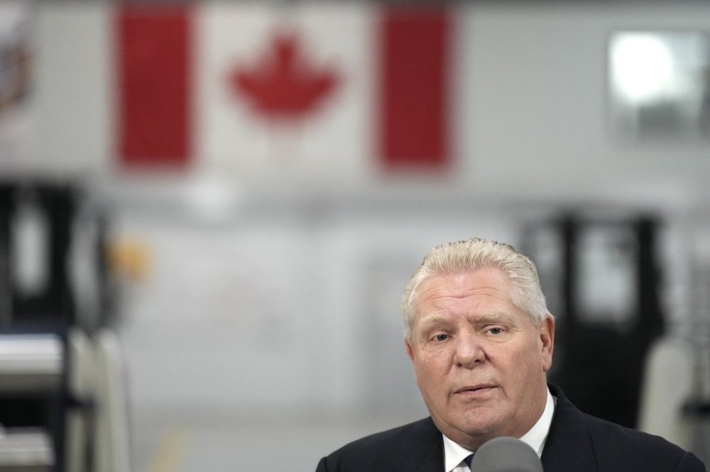 Ontario PC Leader Doug Ford speaks at a campaign even at BWXT Precision Manufacturing Inc, in Oakville, Ont., Monday, Feb. 10, 2025. THE CANADIAN PRESS/Chris Young