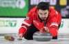 Newfoundland & Labrador skip Ty Dilello delivers a rock while playing Manitoba-Dunstone during the Brier, in Kelowna, B.C., on Tuesday, March 4, 2025. THE CANADIAN PRESS/Darryl Dyck