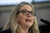 Agriculture Minister Lana Popham speaks at an event in Vancouver, April 30, 2024. THE CANADIAN PRESS/Ethan Cairns
